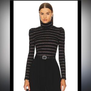 Veronica Beard Black Metallic Stripe Knit Turtleneck Top – Size Small